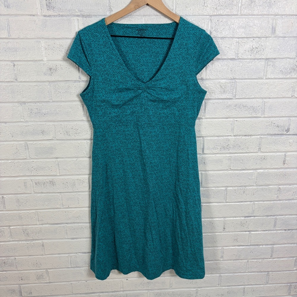 Toad&Co Rosemarie Dress Womens M Teal Blue Organic Cotton Blend A-Line V-Neck
